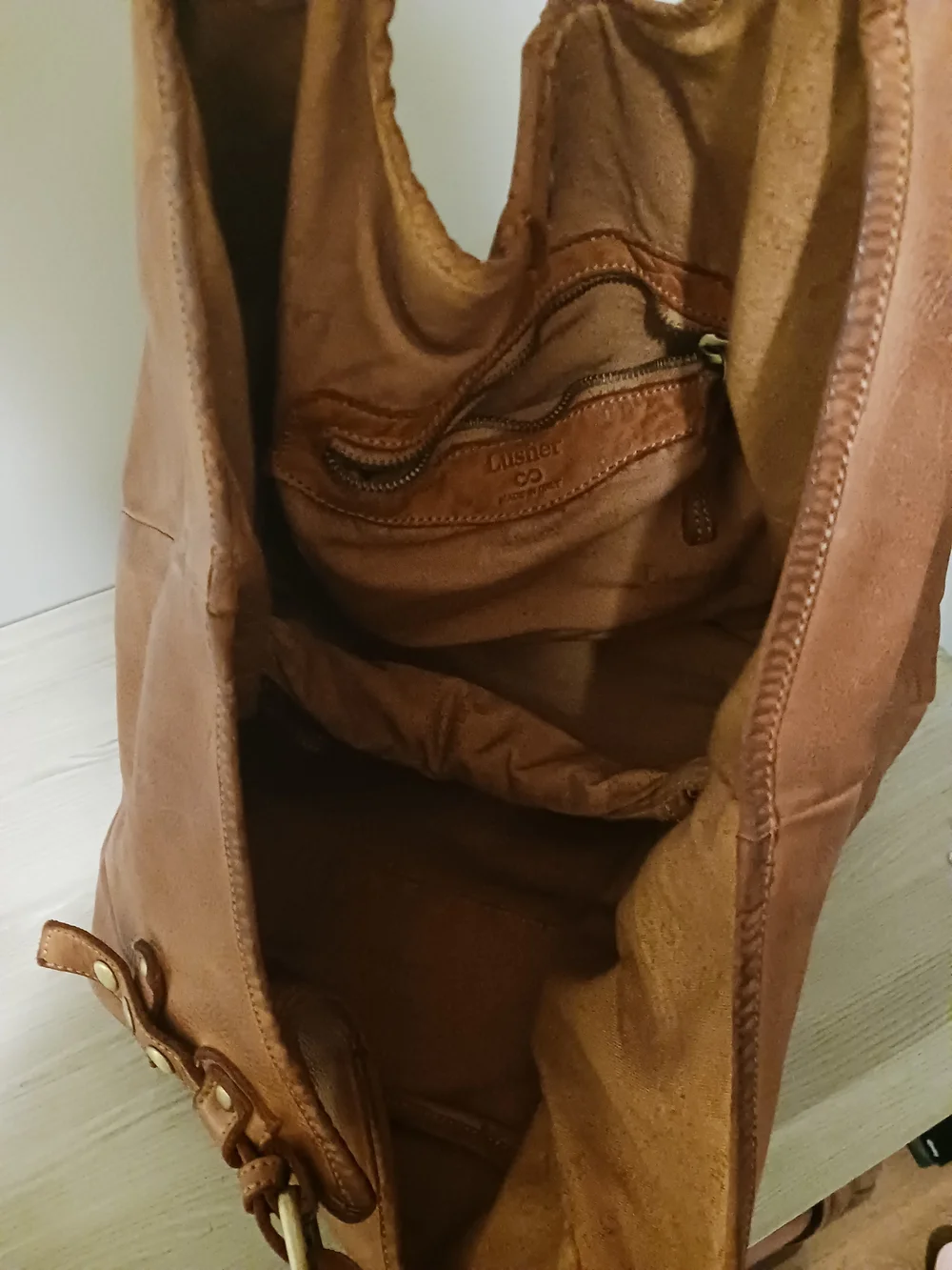 Lusher Vintage Italian Stud-Accent Brown Leather Hobo Bag